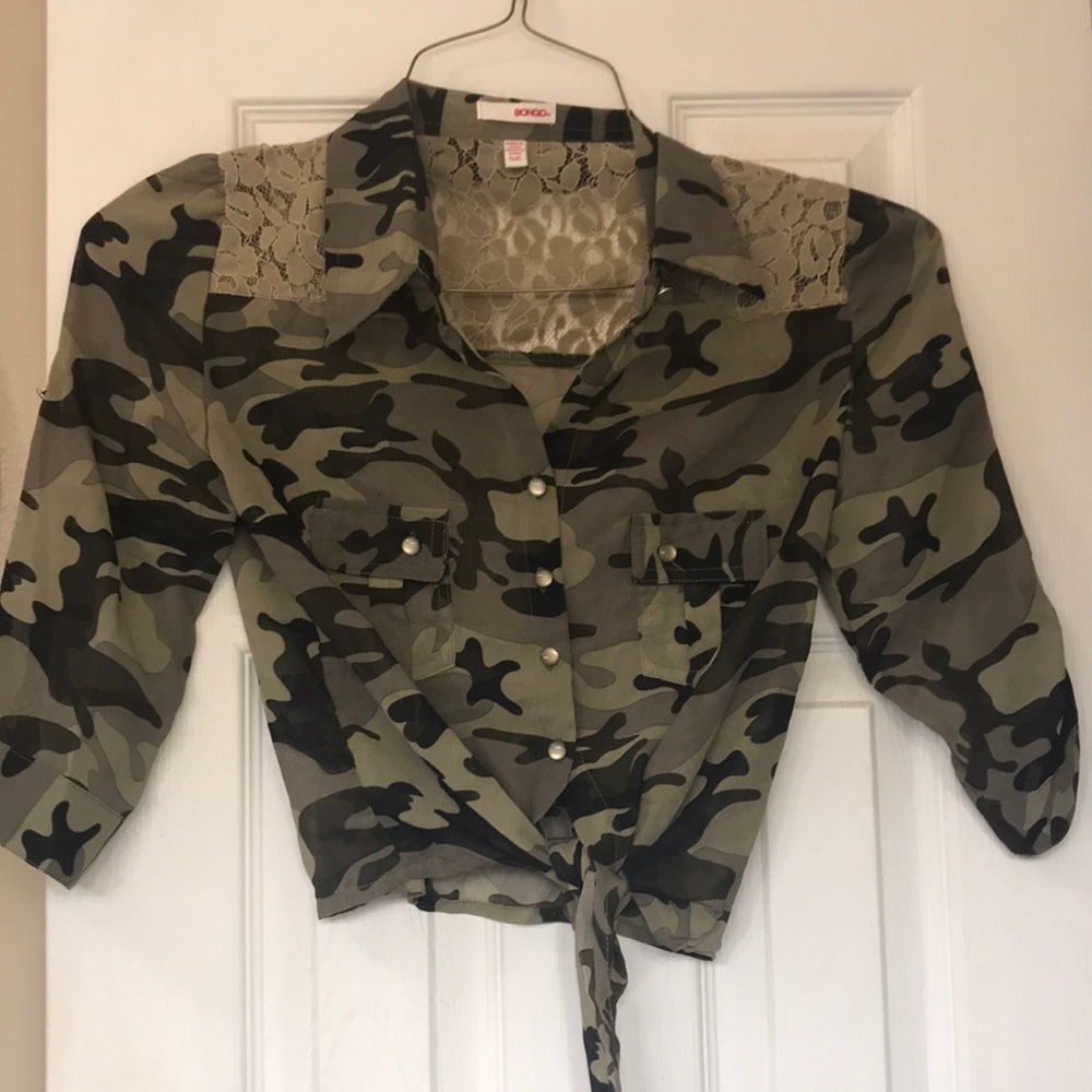 Camo Button Down Crop Top